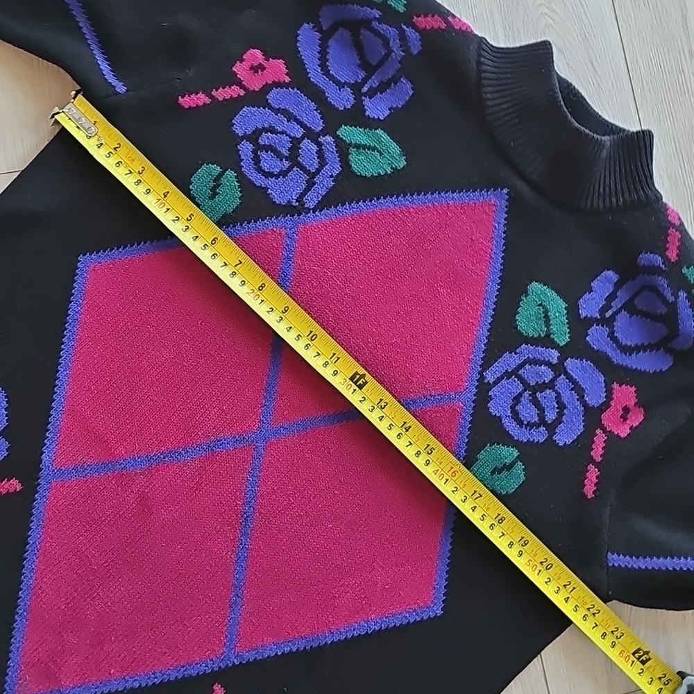 Vintage Casual Corner Floral Rose Argyle Mock Neck‎ Sweater, Med - Picture 9 of 12